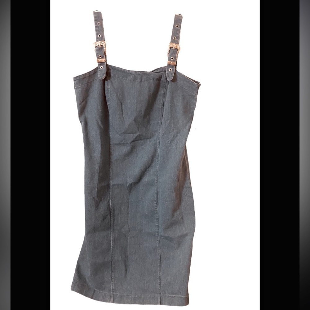 Love By Chesley Women’s Medium Cotton Denim Cowgirl Buckle Shoulder Straps Dress - Picture 1 of 8